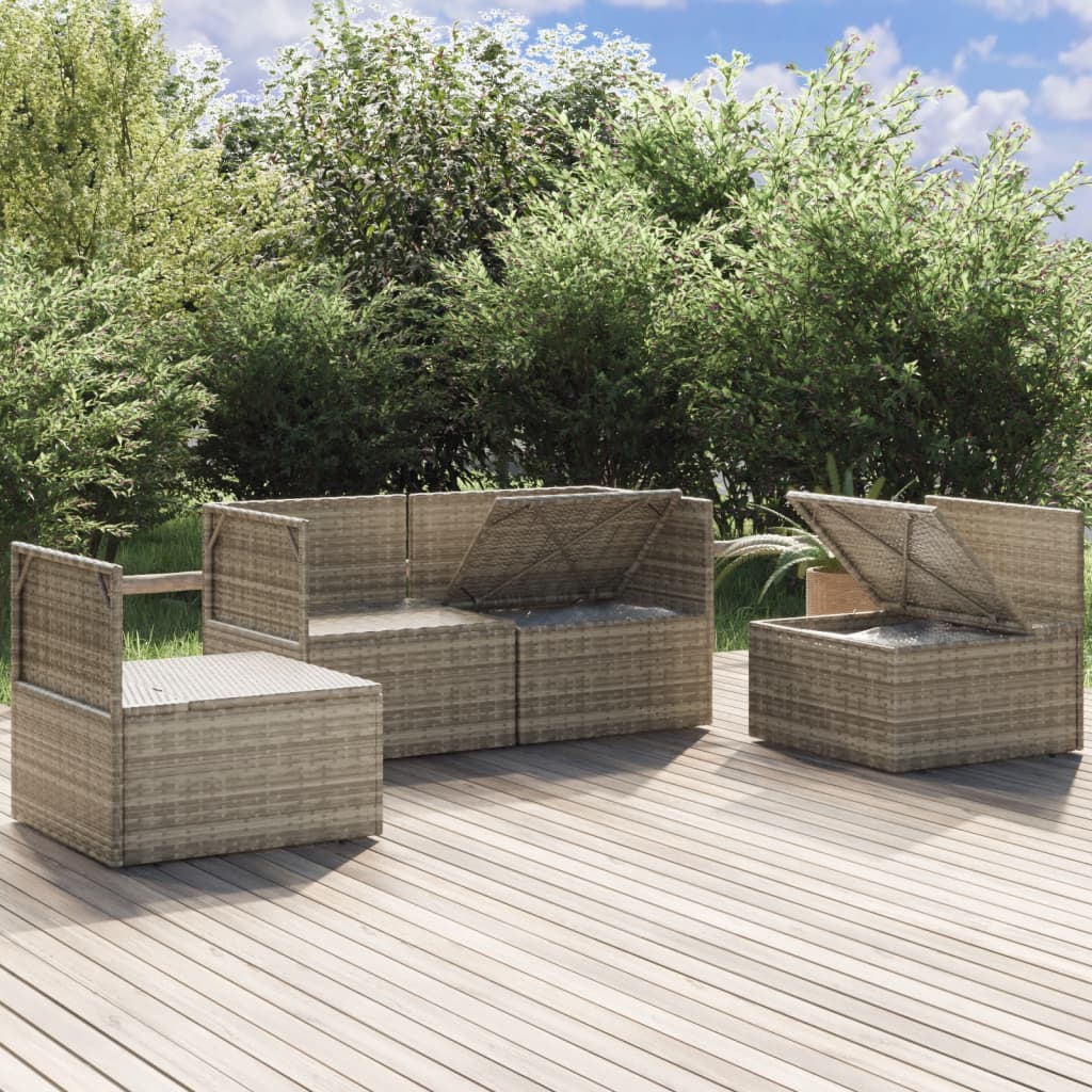 4-tlg. Garten-Lounge-Set mit Kissen Grau Poly Rattan