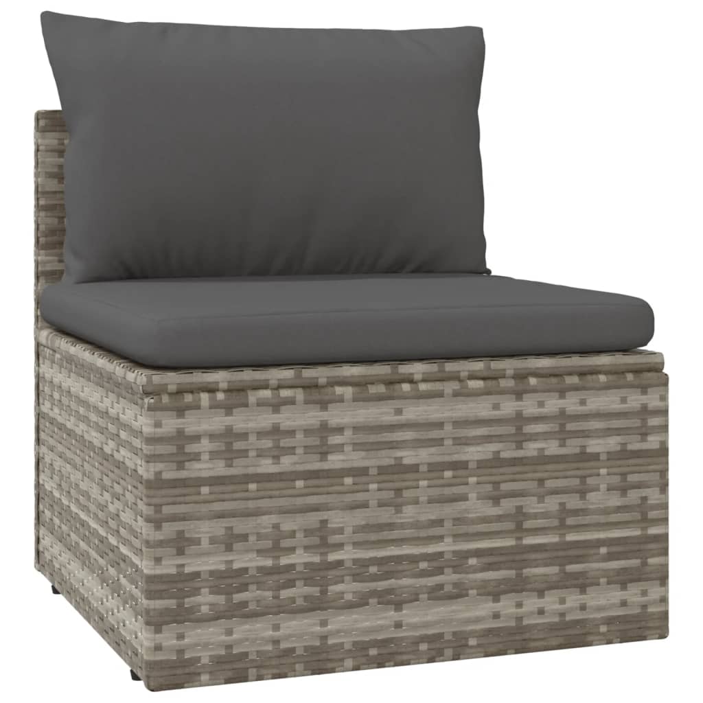 4-tlg. Garten-Lounge-Set mit Kissen Grau Poly Rattan