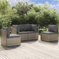 4-tlg. Garten-Lounge-Set mit Kissen Grau Poly Rattan