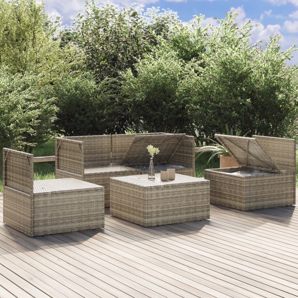 5-tlg. Garten-Lounge-Set mit Kissen Grau Poly Rattan