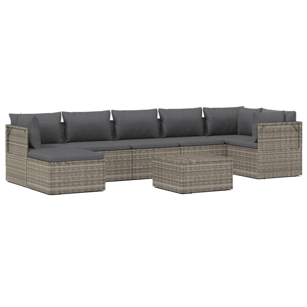 8-tlg. Garten-Lounge-Set mit Kissen Grau Poly Rattan
