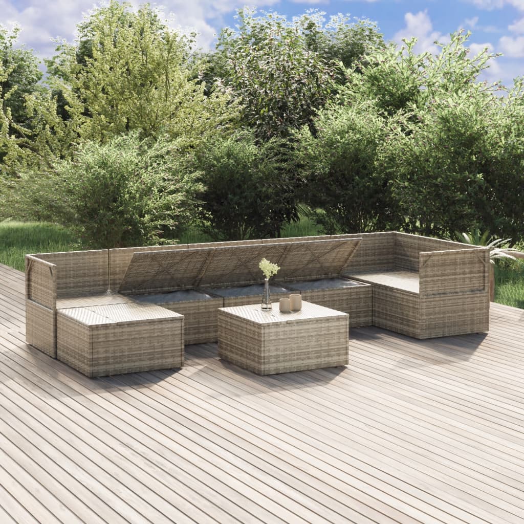 8-tlg. Garten-Lounge-Set mit Kissen Grau Poly Rattan