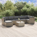 8-tlg. Garten-Lounge-Set mit Kissen Grau Poly Rattan