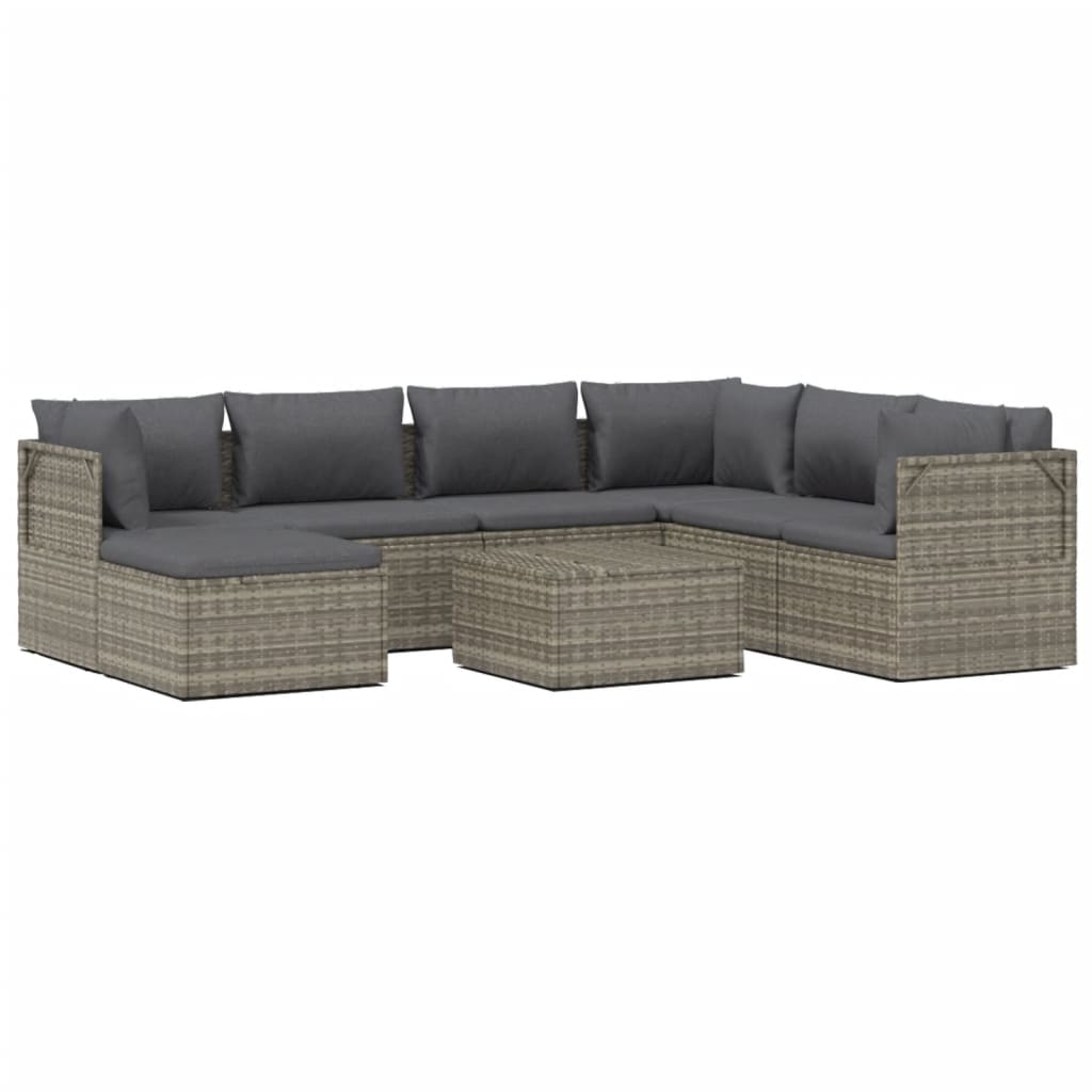 8-tlg. Garten-Lounge-Set mit Kissen Grau Poly Rattan