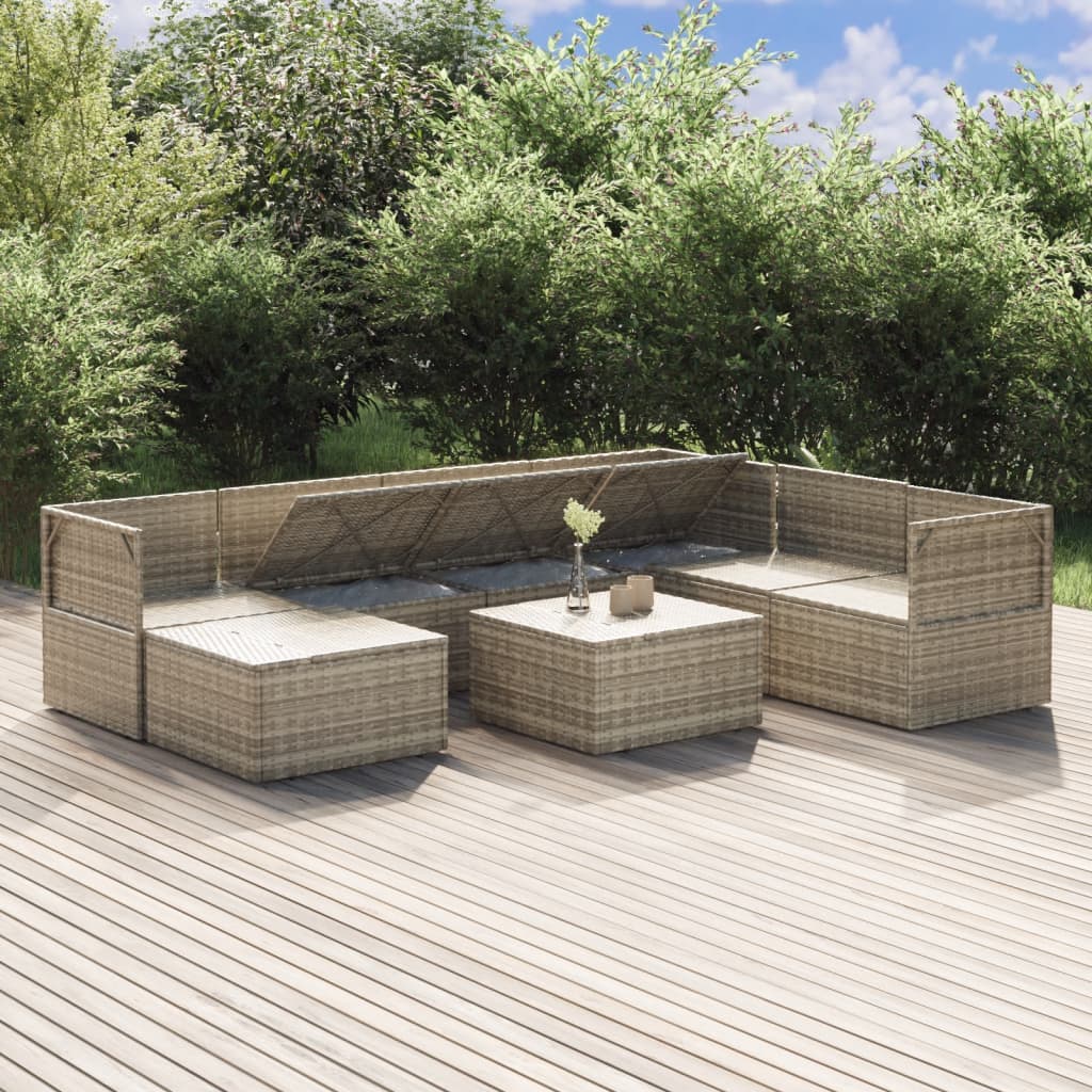 8-tlg. Garten-Lounge-Set mit Kissen Grau Poly Rattan