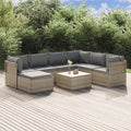 8-tlg. Garten-Lounge-Set mit Kissen Grau Poly Rattan