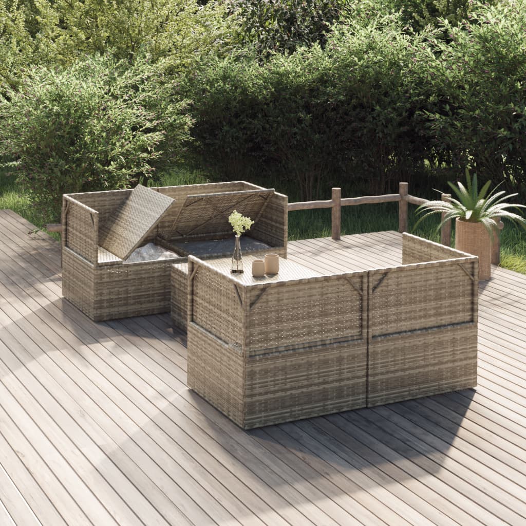 5-tlg. Garten-Lounge-Set mit Kissen Grau Poly Rattan