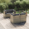 5-tlg. Garten-Lounge-Set mit Kissen Grau Poly Rattan