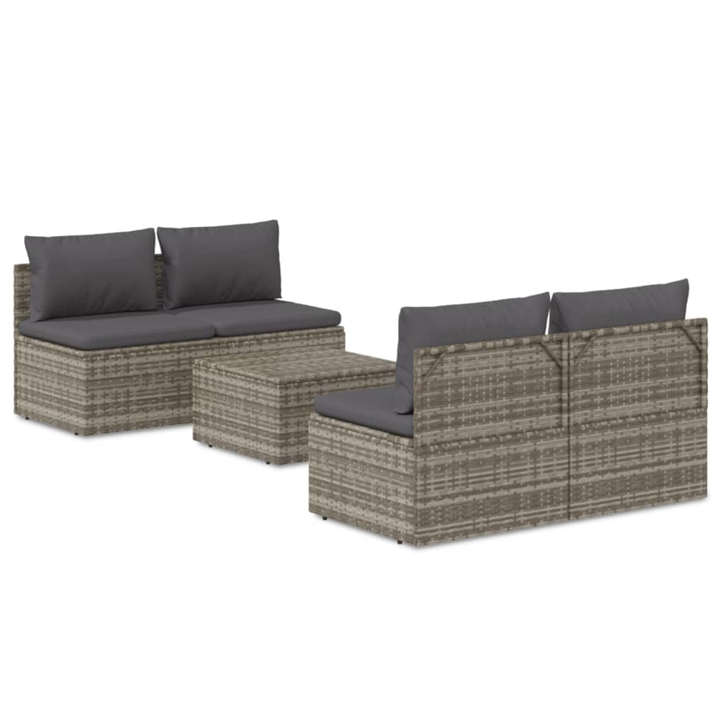 5-tlg. Garten-Lounge-Set mit Kissen Grau Poly Rattan
