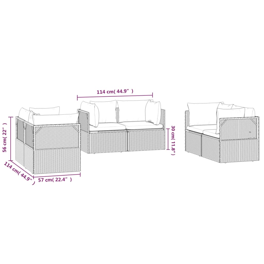 Garten-Ecksofa 6 Stk. Grau 57x57x56 cm Poly Rattan