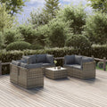 7-tlg. Garten-Lounge-Set mit Kissen Grau Poly Rattan