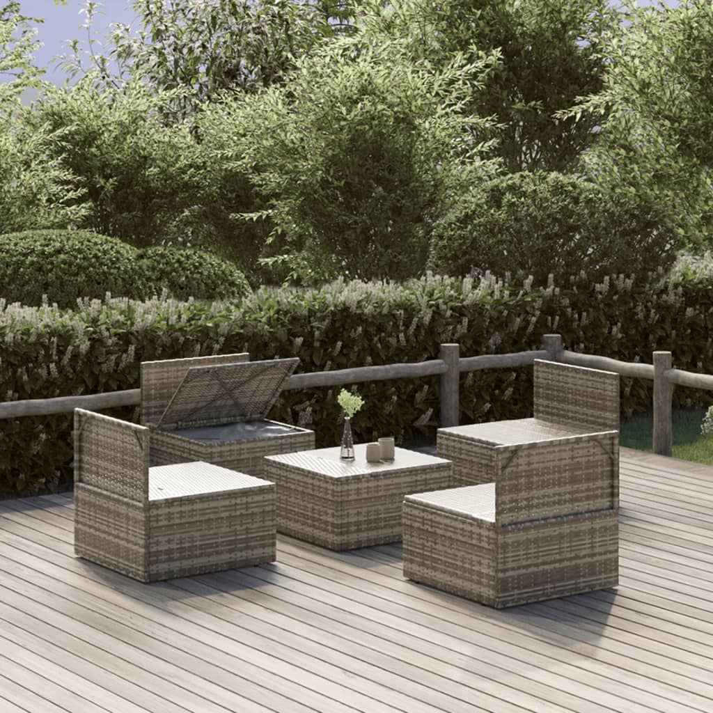 5-tlg. Garten-Lounge-Set mit Kissen Grau Poly Rattan