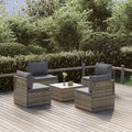 5-tlg. Garten-Lounge-Set mit Kissen Grau Poly Rattan
