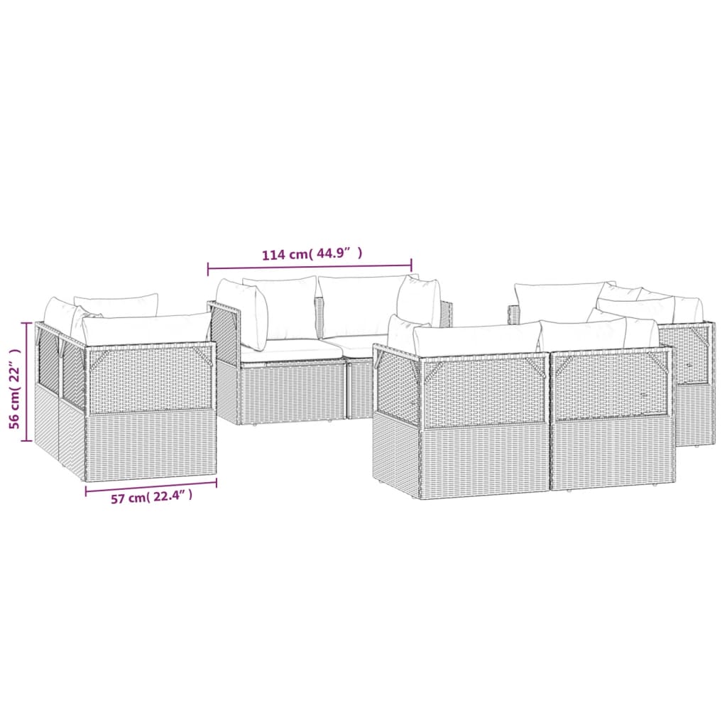 Garten-Ecksofas 8 Stk. Grau 57x57x56 cm Poly Rattan