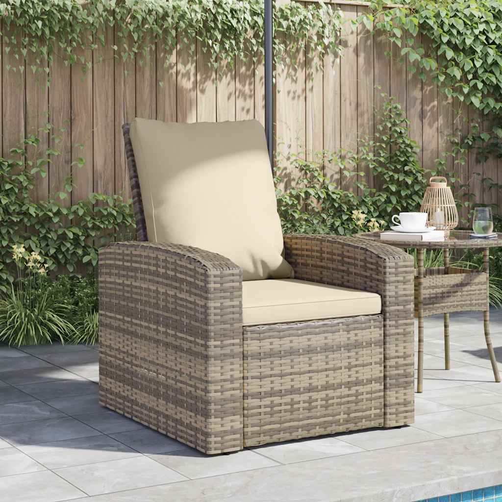 Gartensessel Verstellbar mit Kissen Hellbraun Poly Rattan