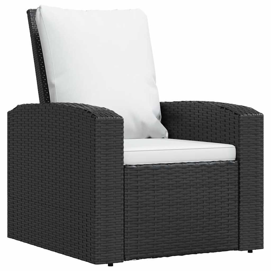 Gartensessel Verstellbar mit Kissen Schwarz Poly Rattan