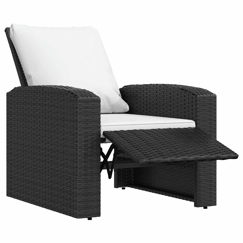 Gartensessel Verstellbar mit Kissen Schwarz Poly Rattan