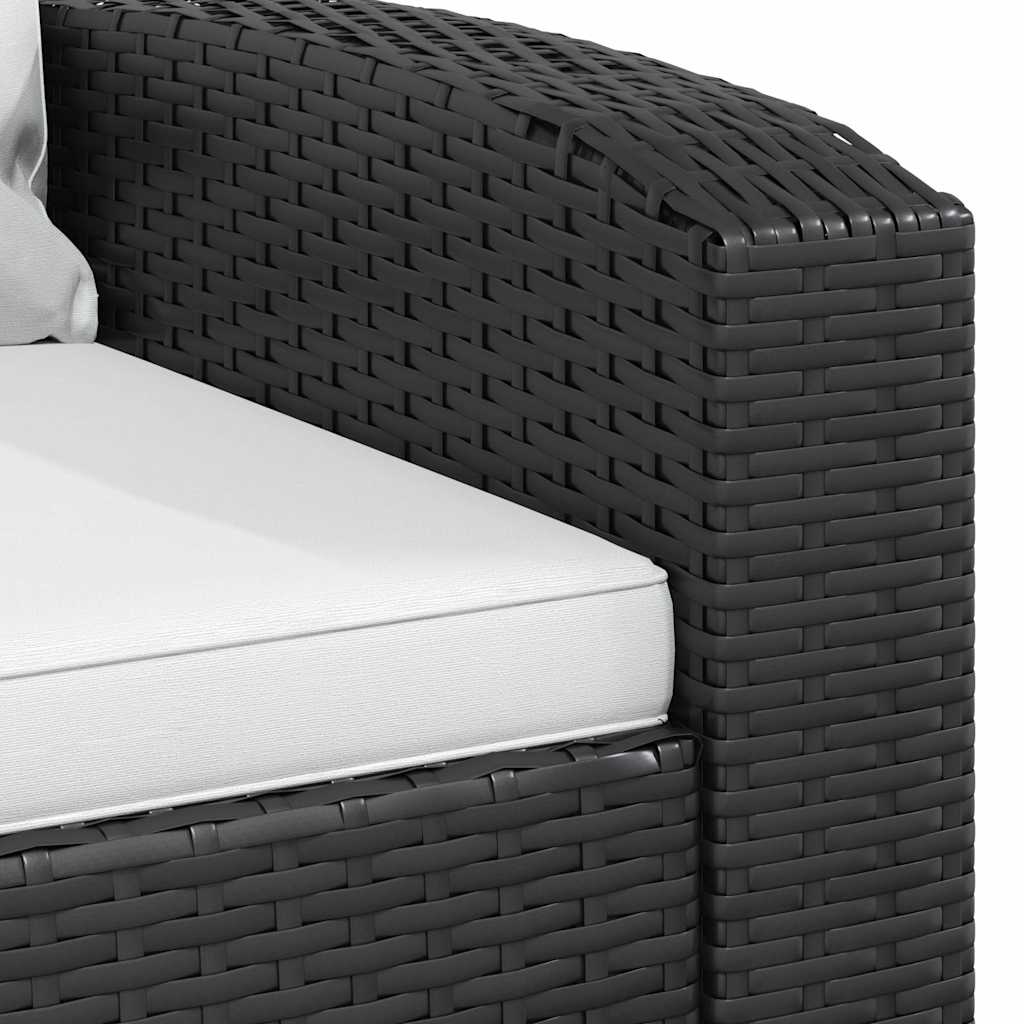Gartensessel Verstellbar mit Kissen Schwarz Poly Rattan