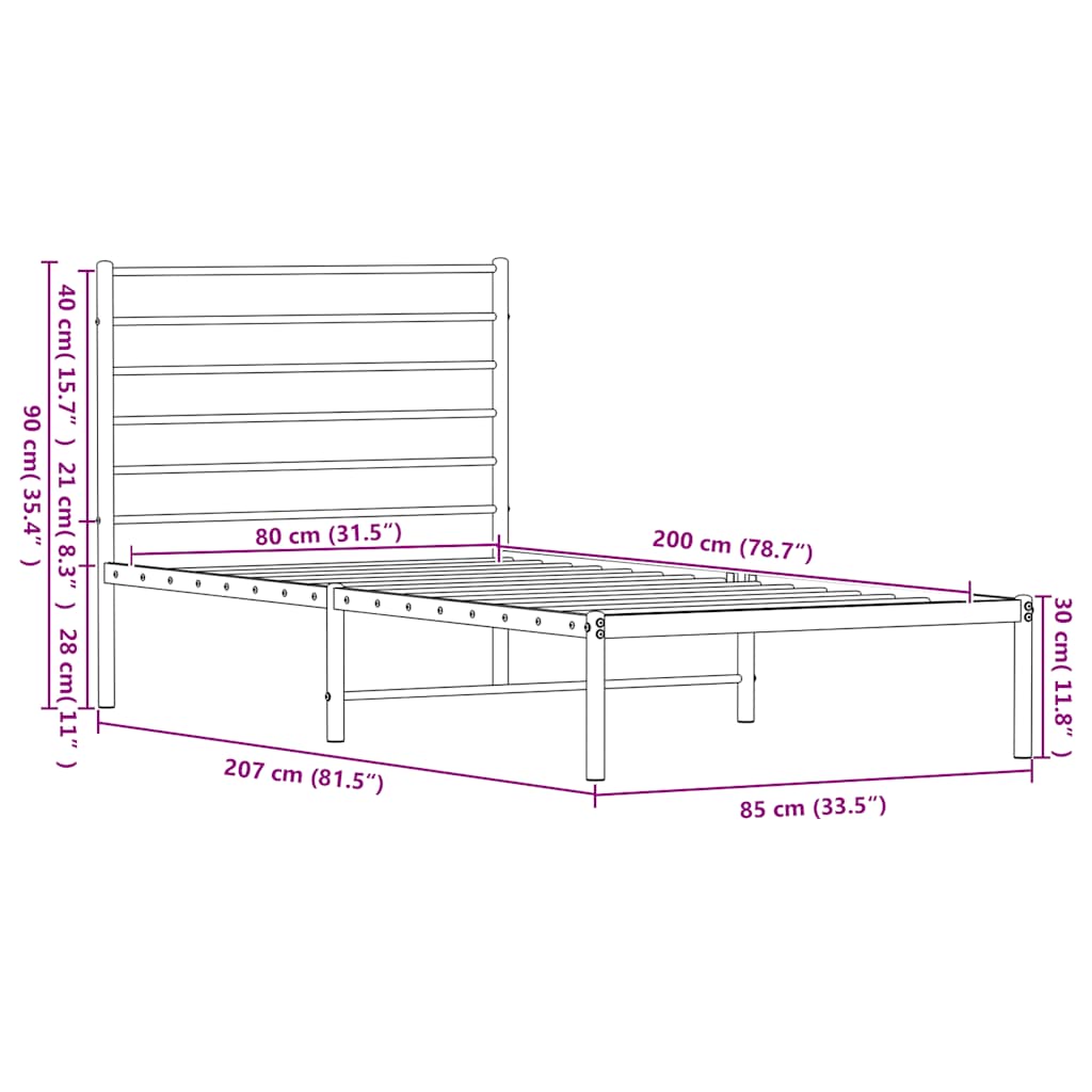 Bettgestell mit Kopfteil Metall Schwarz 80x200 cm