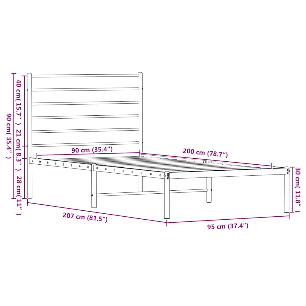 Bettgestell mit Kopfteil Metall Schwarz 90x200 cm