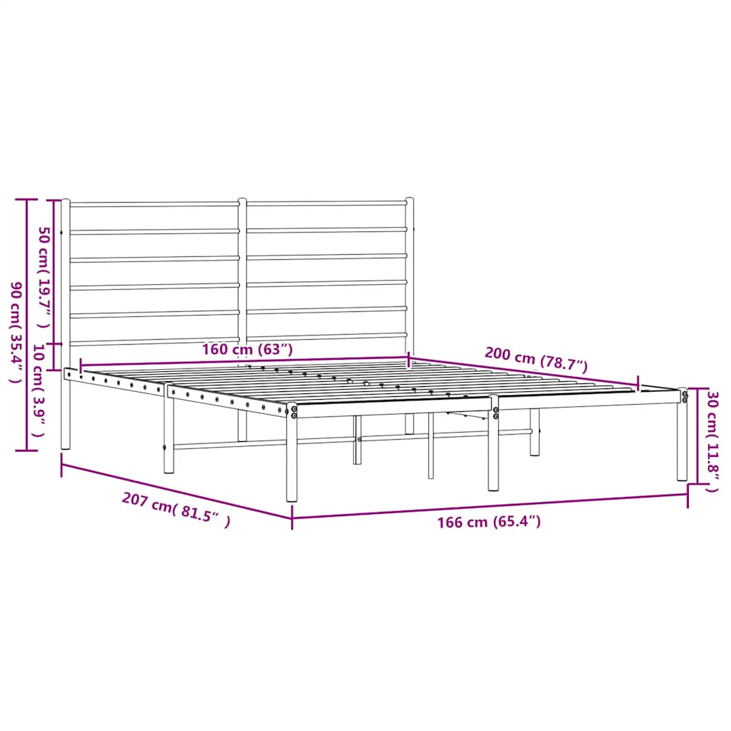 Bettgestell mit Kopfteil Metall Schwarz 160x200 cm