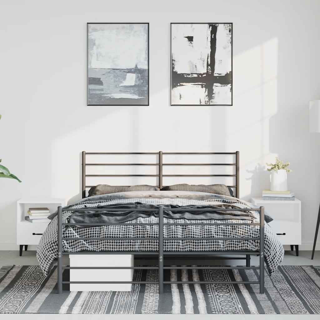 Bettgestell mit Kopf- und Fußteil Metall Schwarz 150x200 cm