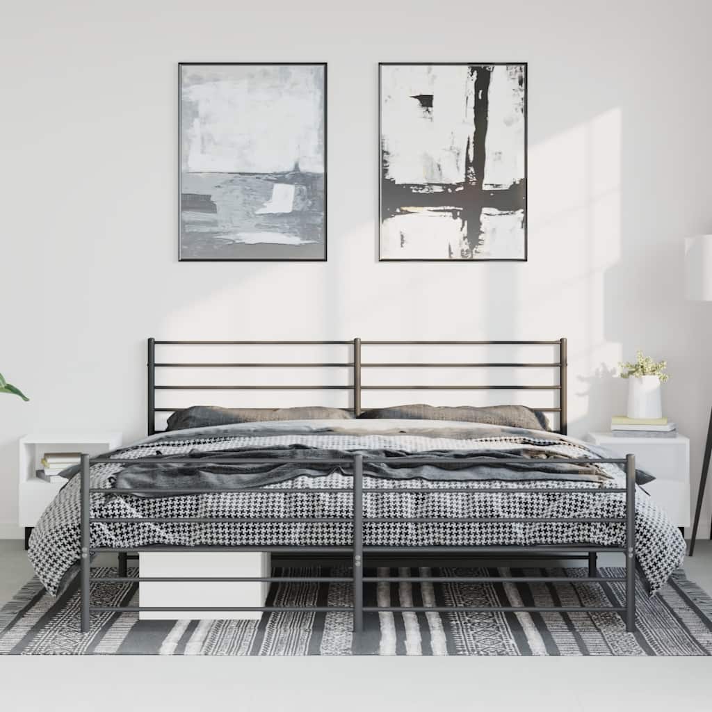 Bettgestell mit Kopf- und Fußteil Metall Schwarz 183x213 cm