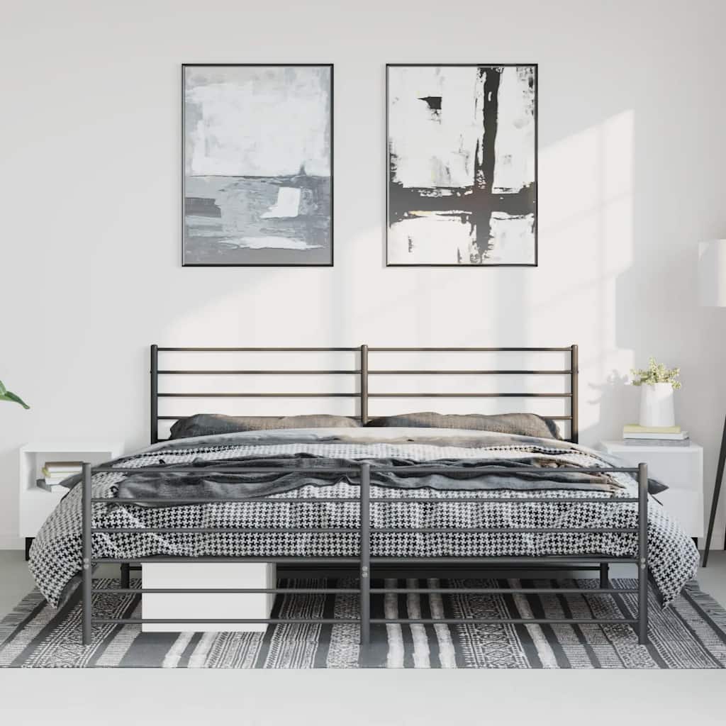 Bettgestell mit Kopf- und Fußteil Metall Schwarz 193x203 cm
