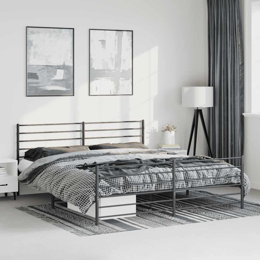 Bettgestell mit Kopf- und Fußteil Metall Schwarz 193x203 cm