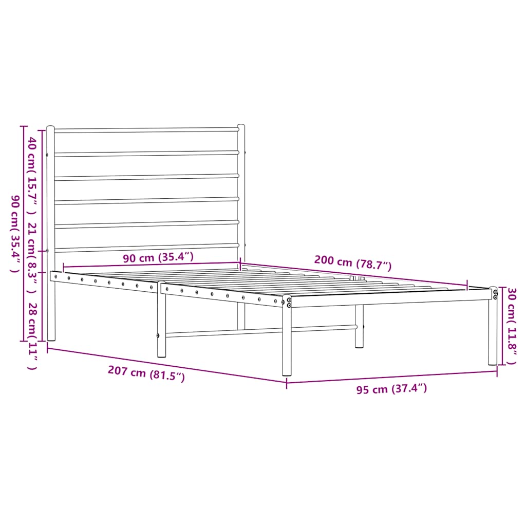 Bettgestell mit Kopfteil Metall Weiß 90x200 cm
