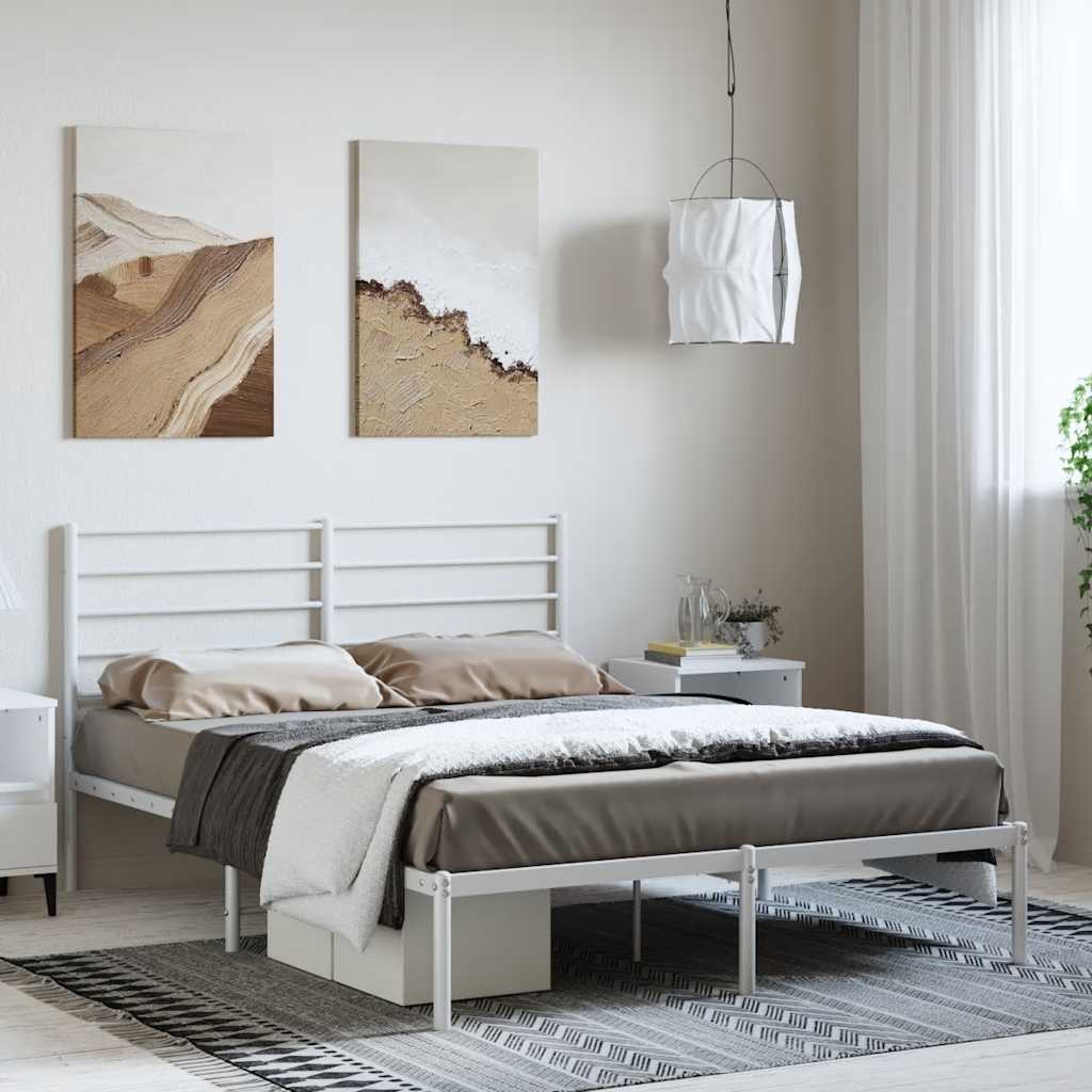 Bettgestell mit Kopfteil Metall Weiß 135x190 cm
