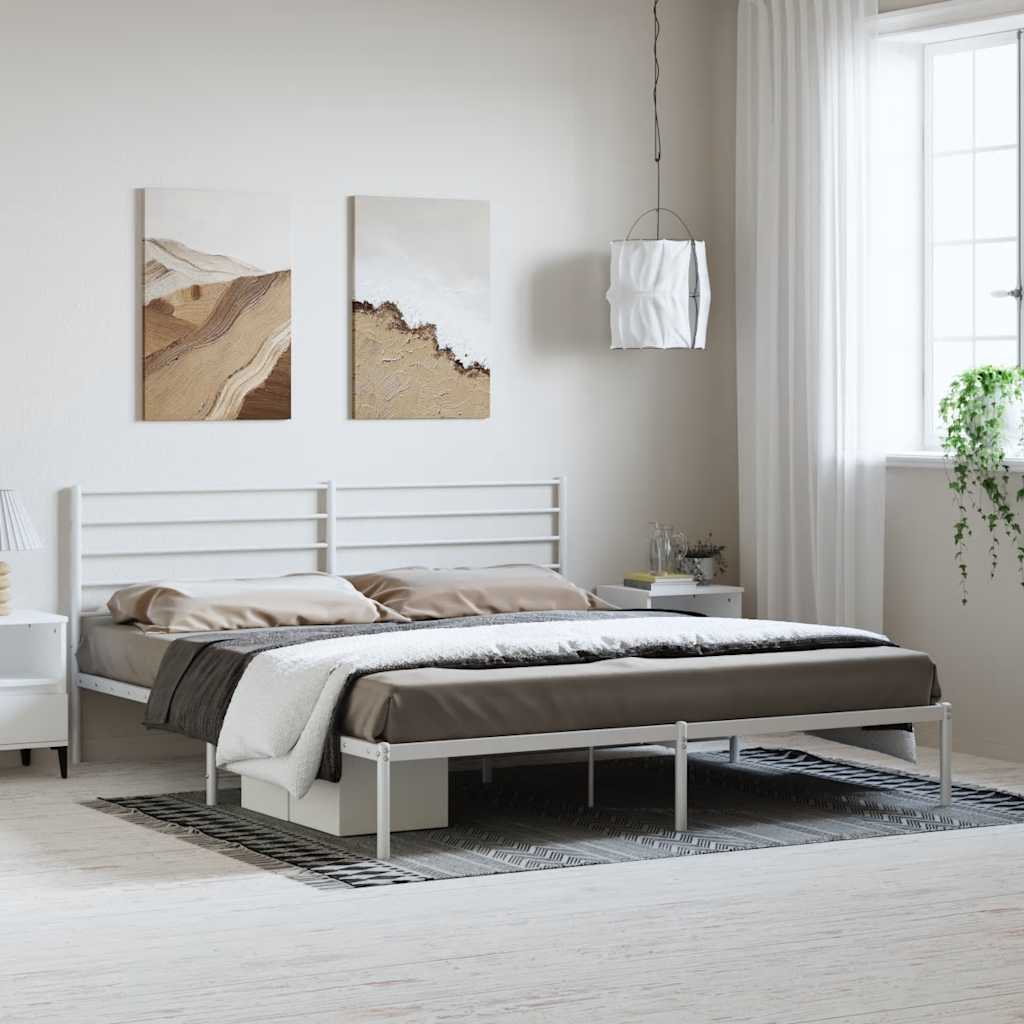 Bettgestell mit Kopfteil Metall Weiß 193x203 cm