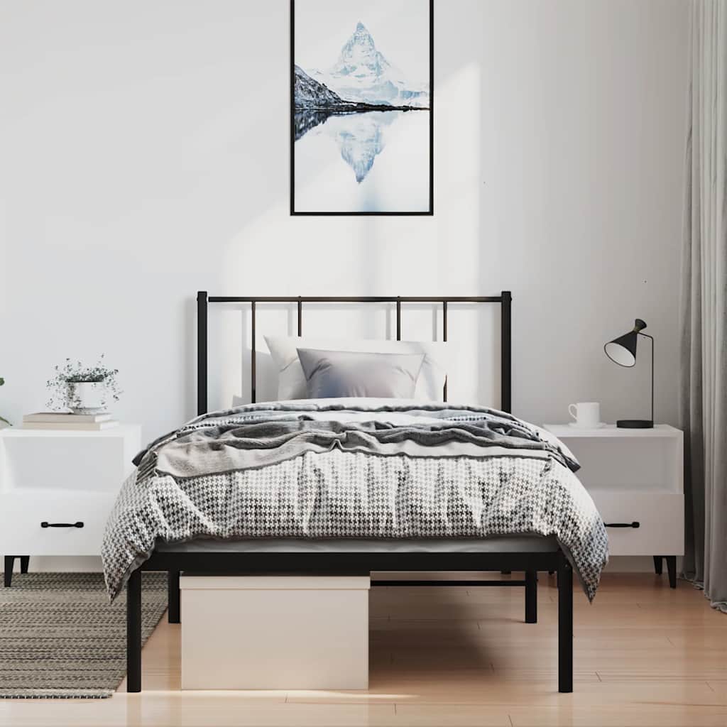 Bettgestell mit Kopfteil Metall Schwarz 100x190 cm