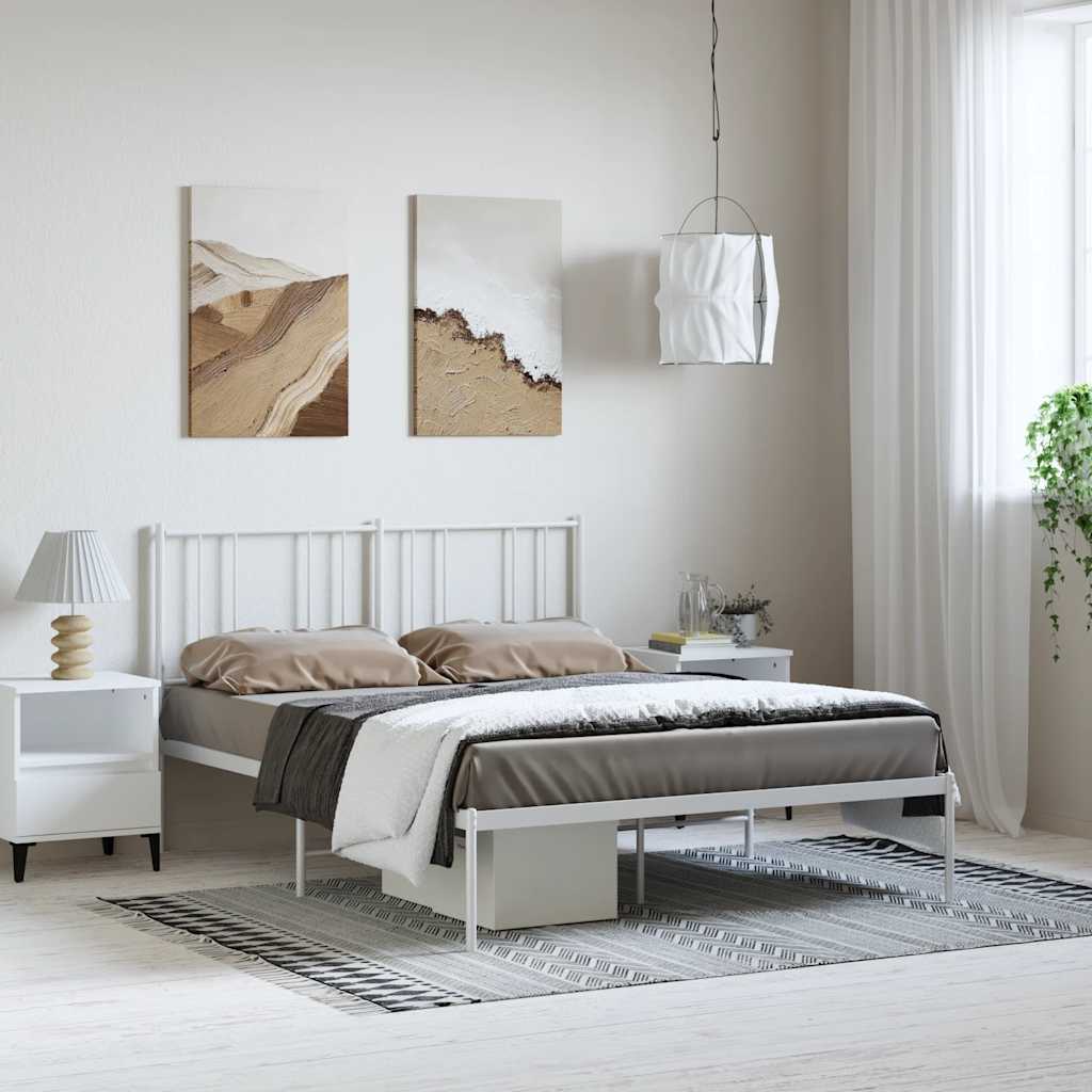 Bettgestell mit Kopfteil Metall Weiß 150x200 cm