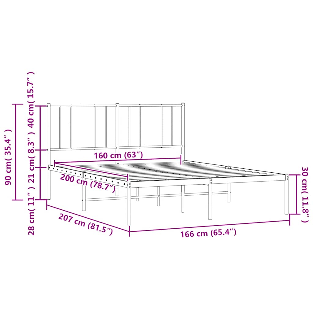 Bettgestell mit Kopfteil Metall Weiß 160x200 cm