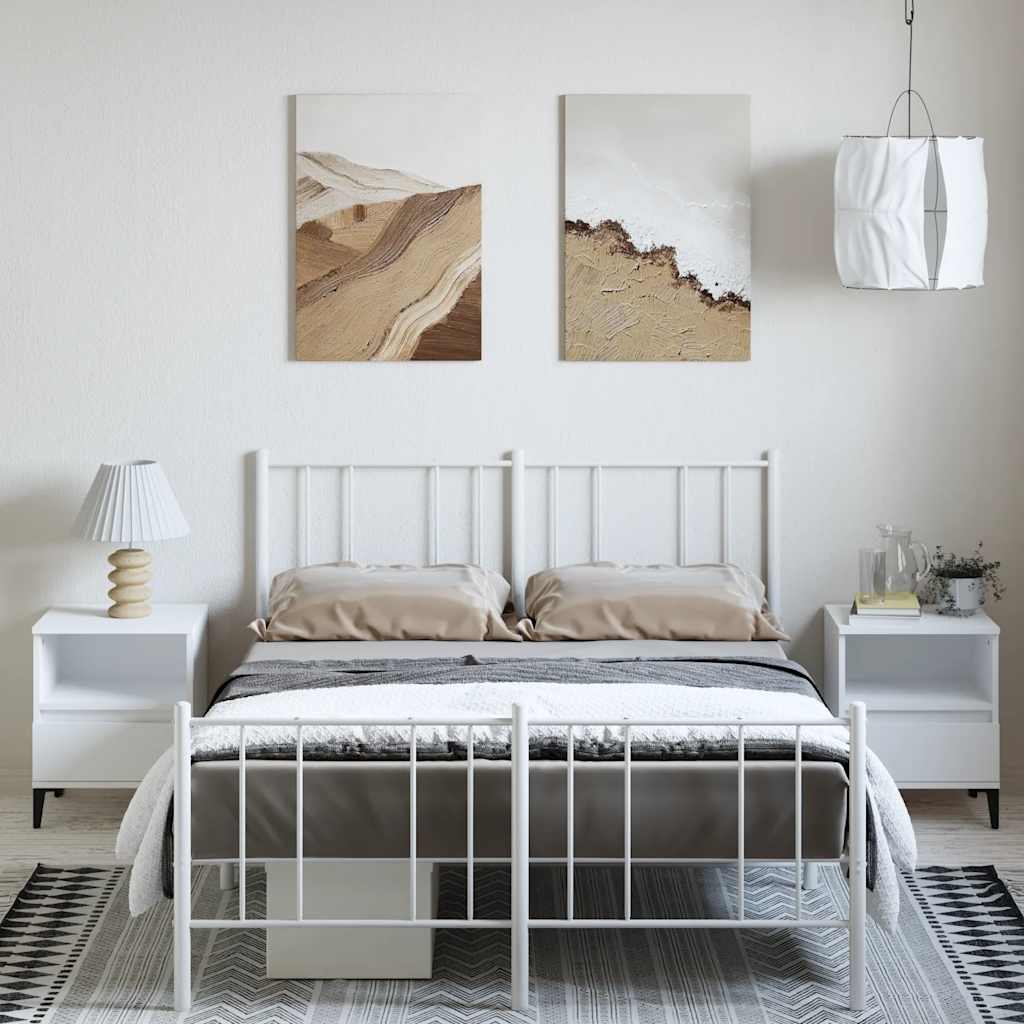 Bettgestell mit Kopf- und Fußteil Metall Weiß 135x190 cm