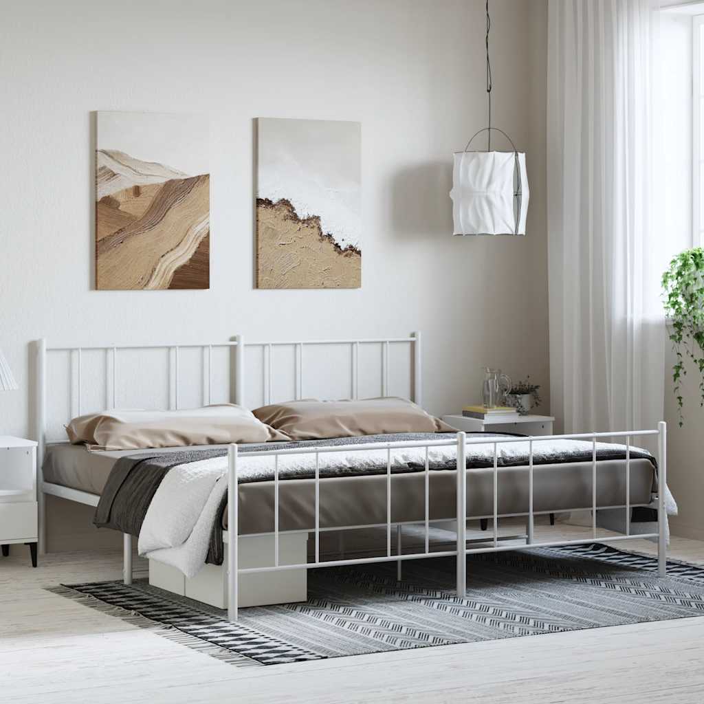 Bettgestell mit Kopf- und Fußteil Metall Weiß 193x203 cm