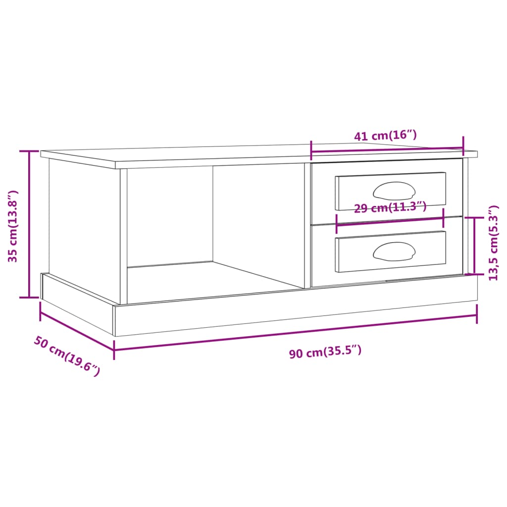 Couchtisch Sonoma-Eiche 90x50x35 cm Holzwerkstoff