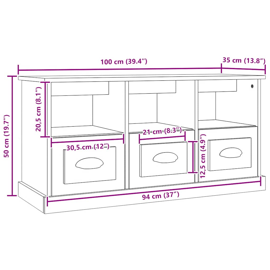 TV-Schrank Schwarz 100x35x50 cm Holzwerkstoff