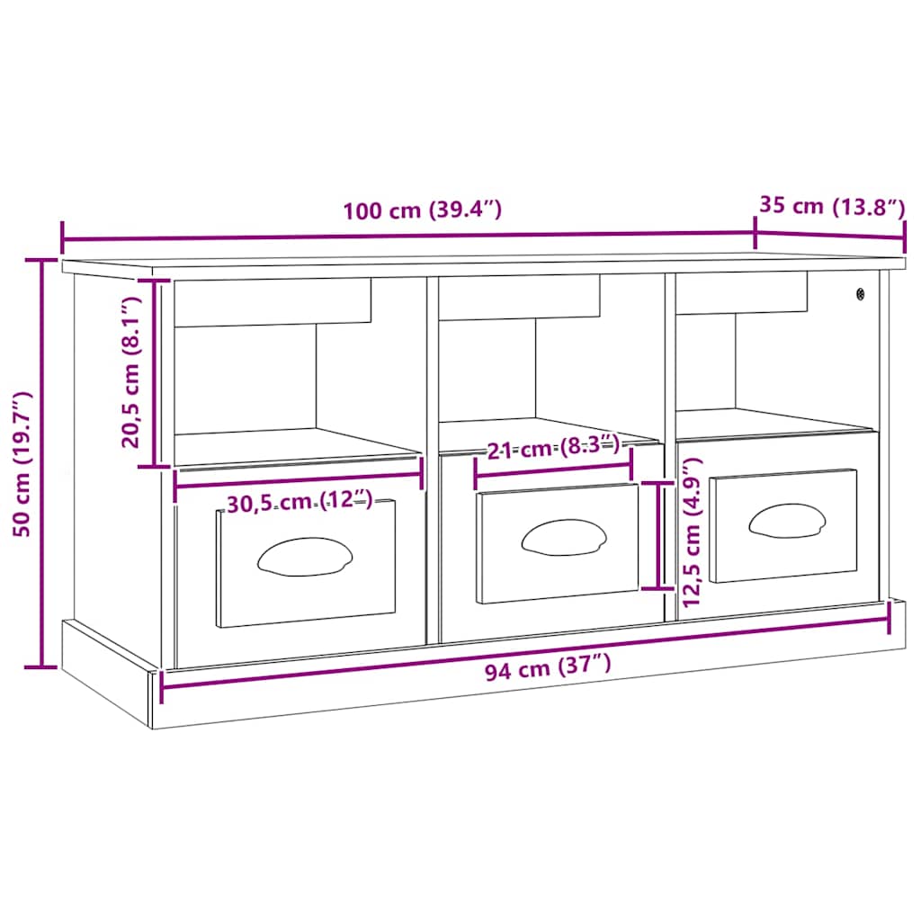 TV-Schrank Betongrau 100x35x50 cm Holzwerkstoff