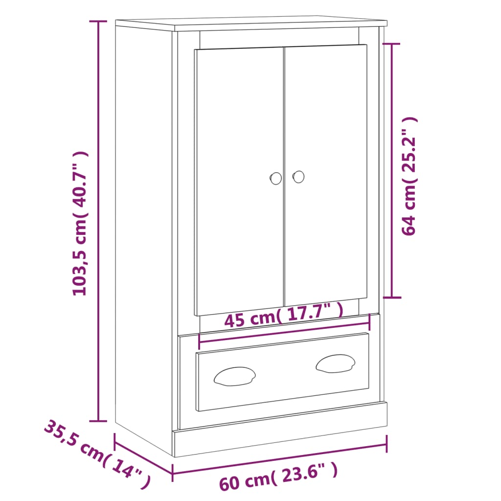 Highboard Schwarz 60x35,5x103,5 cm Holzwerkstoff