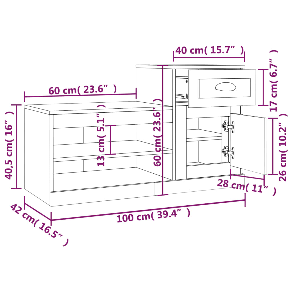 Schuhschrank Räuchereiche 100x42x60 cm Holzwerkstoff