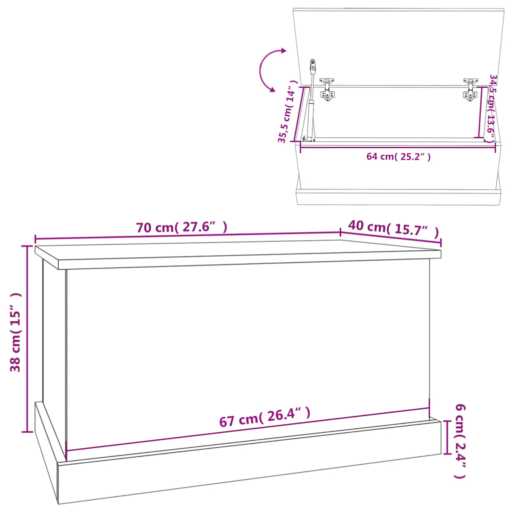 Aufbewahrungsbox Sonoma-Eiche 70 x 40 x 38 cm Holzwerkstoff