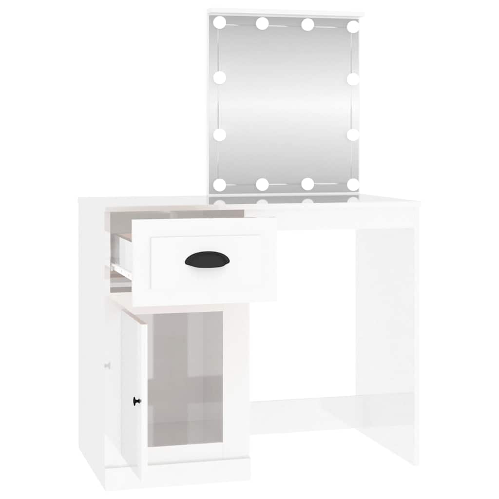 Schminktisch mit LED Hochglanz-Weiß 90x50x132,5cm Holzwerkstoff