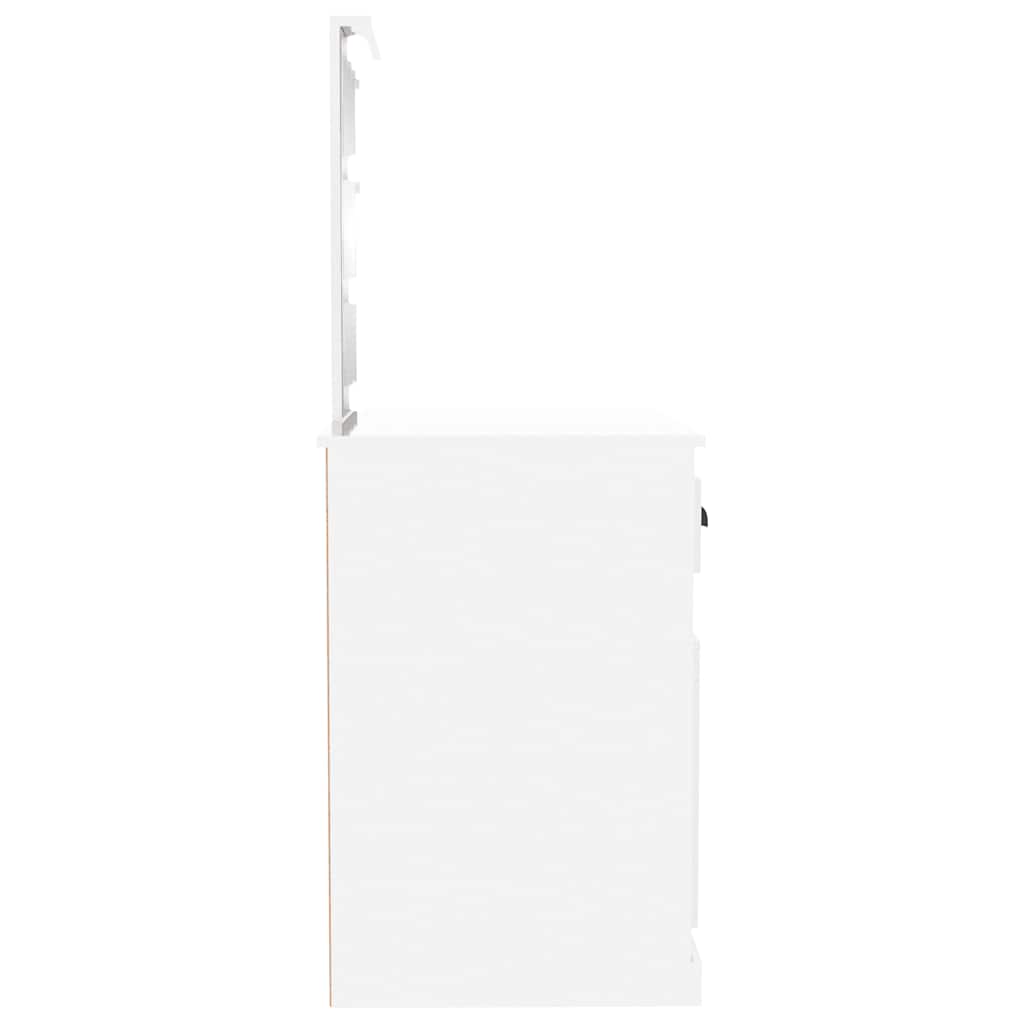 Schminktisch mit LED Hochglanz-Weiß 90x50x132,5cm Holzwerkstoff