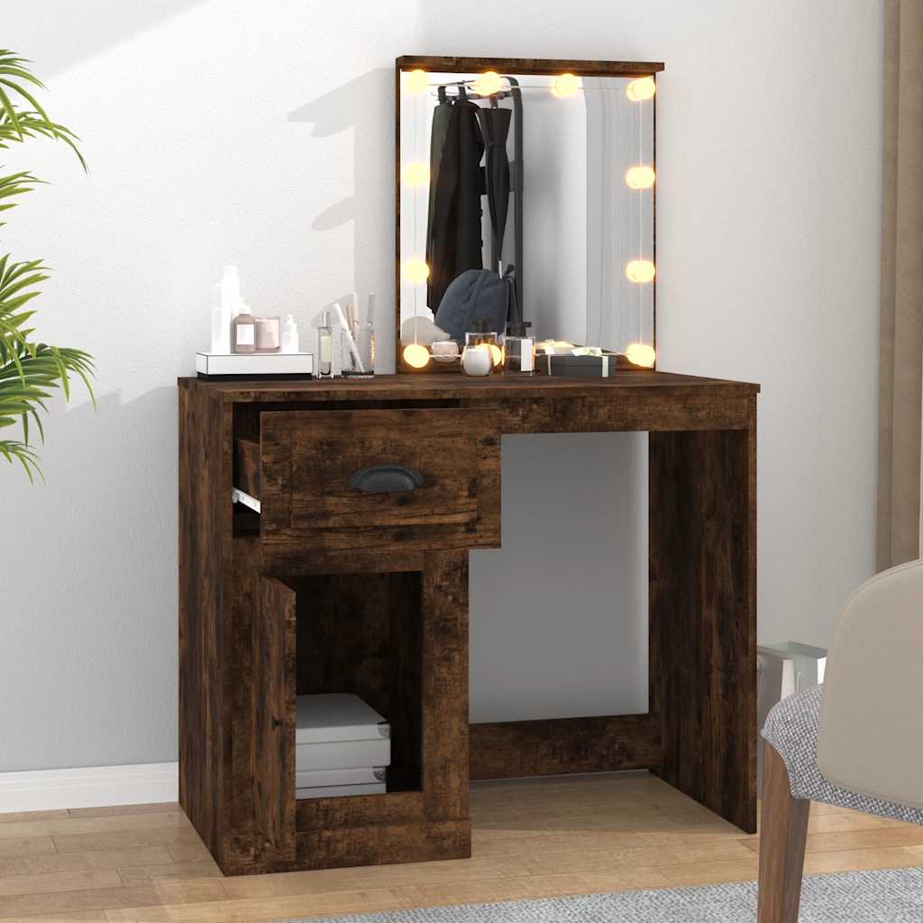 Schminktisch mit LEDs Räuchereiche 90x50x132,5 cm Holzwerkstoff