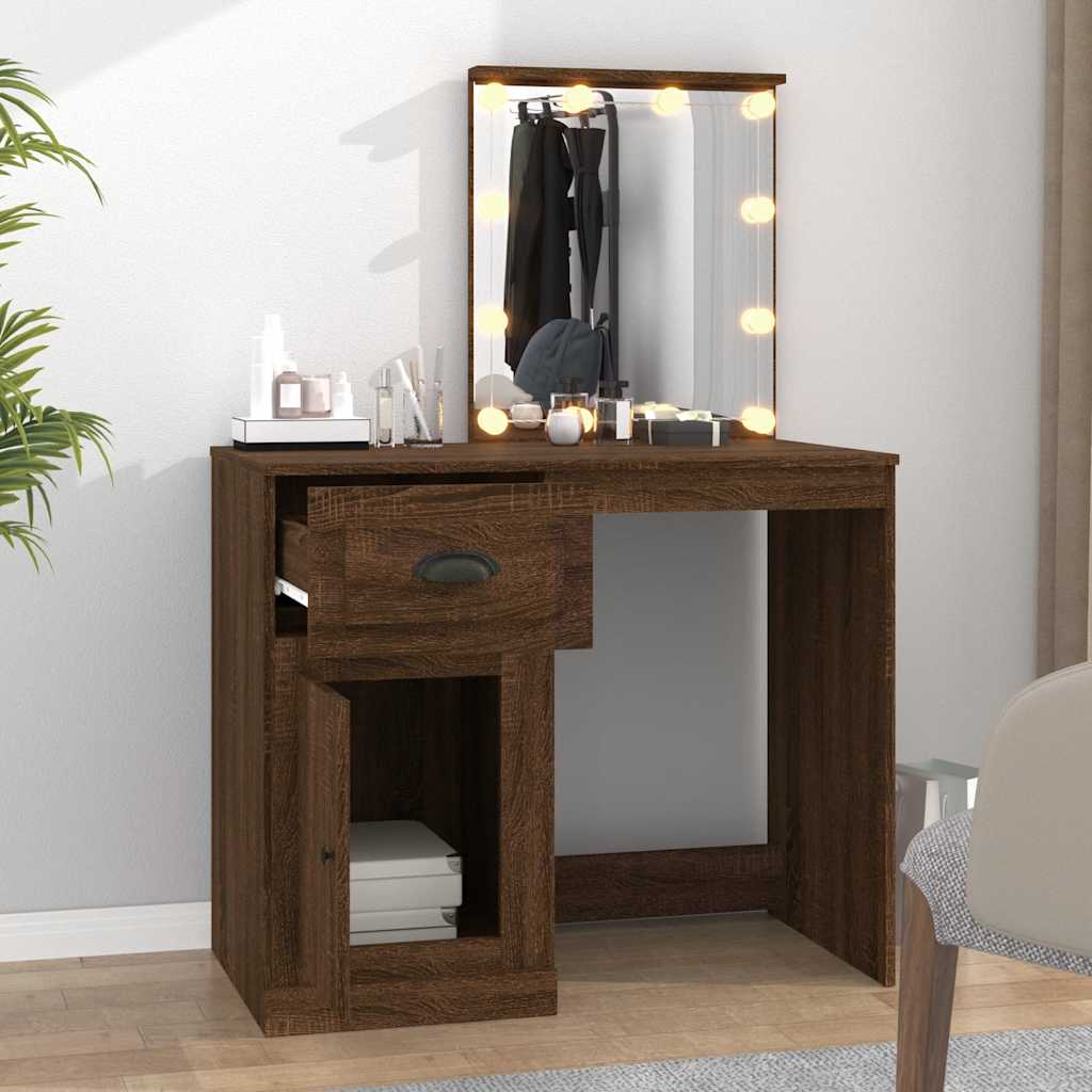 Schminktisch mit LEDs Braun Eiche 90x50x132,5 cm Holzwerkstoff