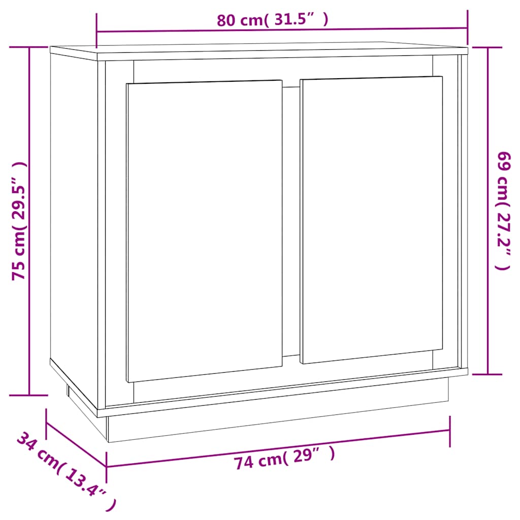 Sideboard Schwarz 80x34x75 cm Holzwerkstoff
