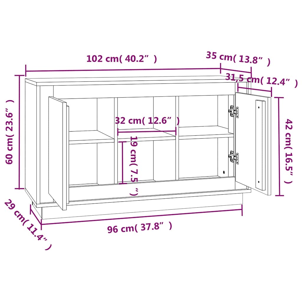 Sideboard Schwarz 102x35x60 cm Holzwerkstoff