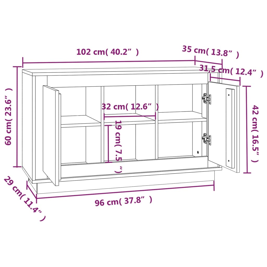 Sideboard Braun Eichen-Optik 102x35x60 cm Holzwerkstoff